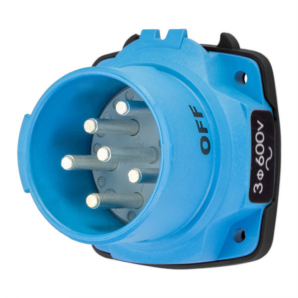 63-38143-972-A155 - DSN30 INLET POLY BLUE SIZE 2 TYPE 4X IP 69 3P+G 30A 600 VAC 60 Hz +2 AUX WITH NO LOCKOUT HOLE